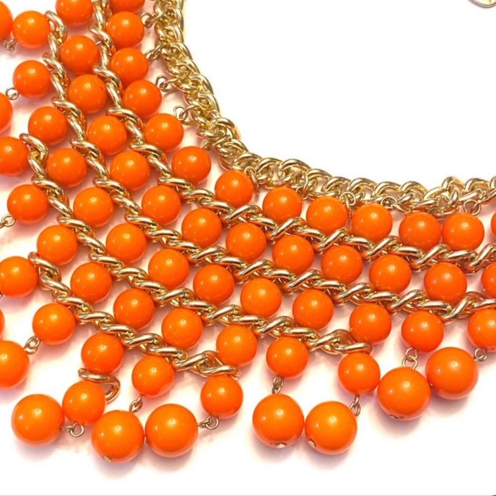 Lucia Vintage Style Orange Beaded Bib Statement Necklace 20β - Picture 3 of 7